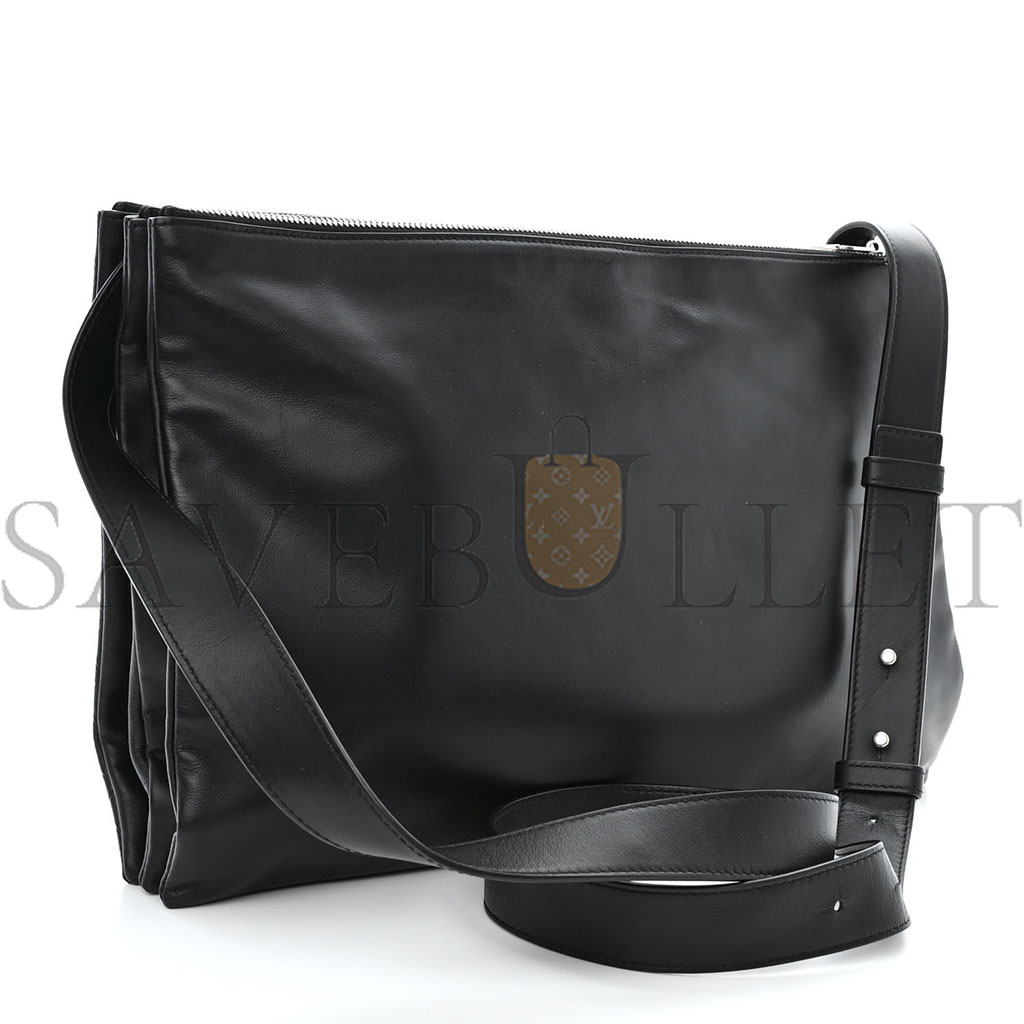 BOTTEGA VENETA INTRECCIATO EMBOSSED TRIPLE ZIP MESSENGER BAG BLACK  (38*25*3cm)