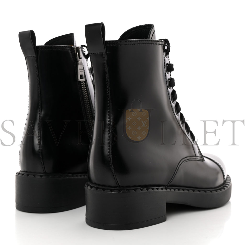 PRADA SPAZZOLATO CHOCOLATE 50MM COMBAT BOOTS 36 BLACK