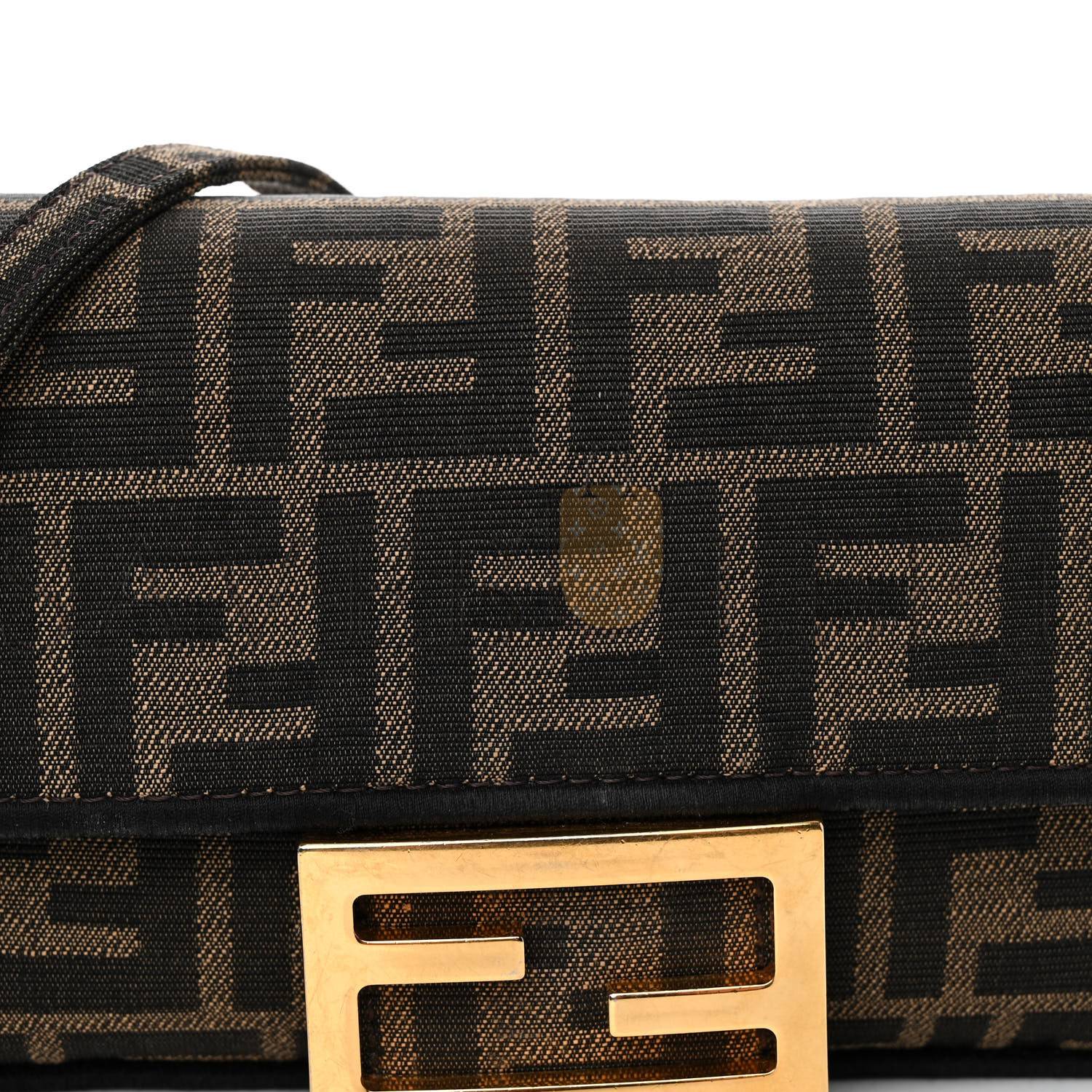 FENDI FABRIC JACQUARD FF 1974 MINI BAGUETTE TOBACCO MORO BLACK (19*11*5cm)