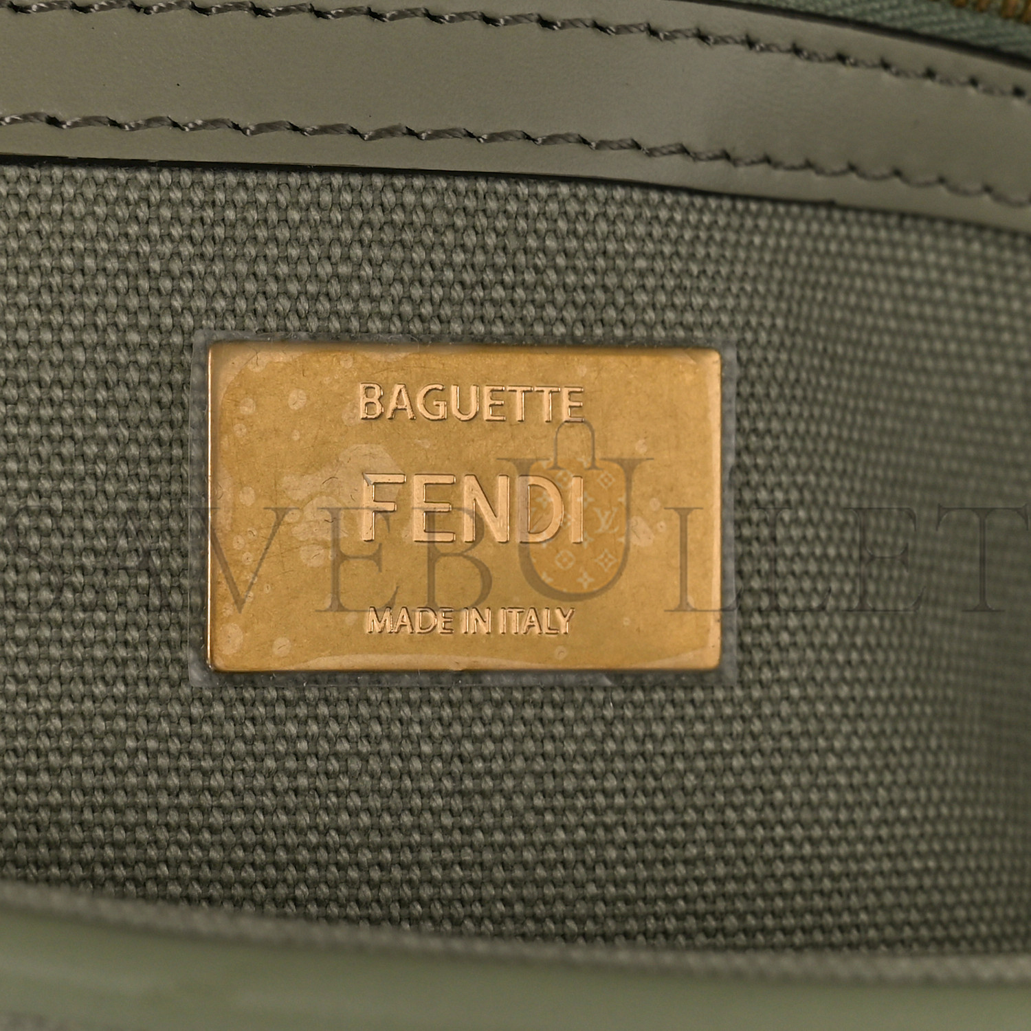 FENDI CANVAS VITELLO KING FF EMBROIDERED BAGUETTE GREEN TEA (29*18*8cm)