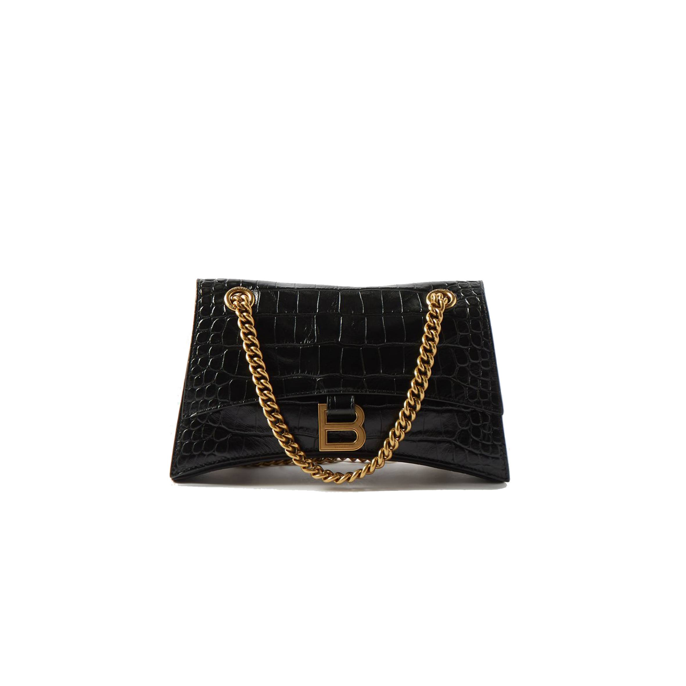 BALENCIAGA BLACK CRUSH CHAIN CROCODILE-EFFECT LEATHER SHOULDER BAG MATCHESFASHION US (25.5*16*6.4cm)