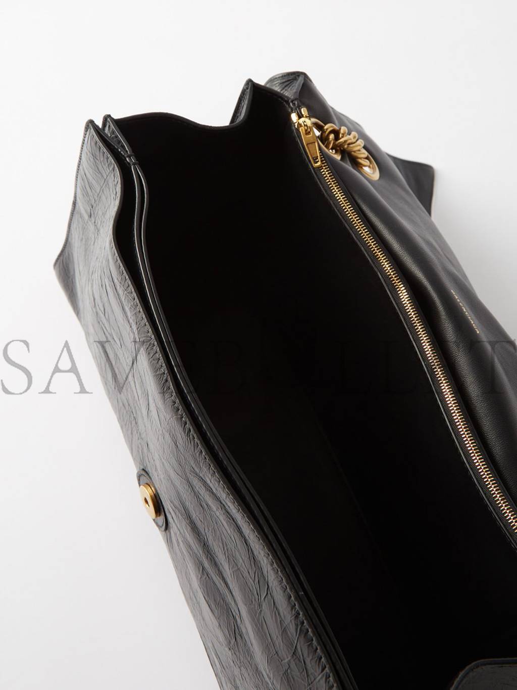 BALENCIAGA BLACK CRUSH LARGE CRACKLED-LEATHER SHOULDER BAG MATCHESFASHION US (39.3*24.8*12.7cm)