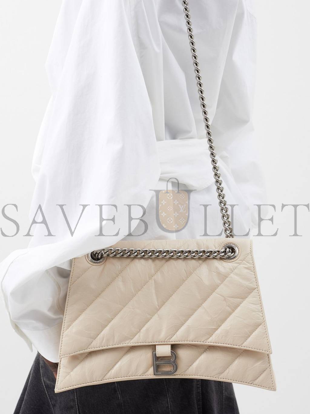 BALENCIAGA NEUTRAL CRUSH M QUILTED CRINKLED-LEATHER SHOULDER BAG  MATCHESFASHION US (25.5*15*6.4cm)