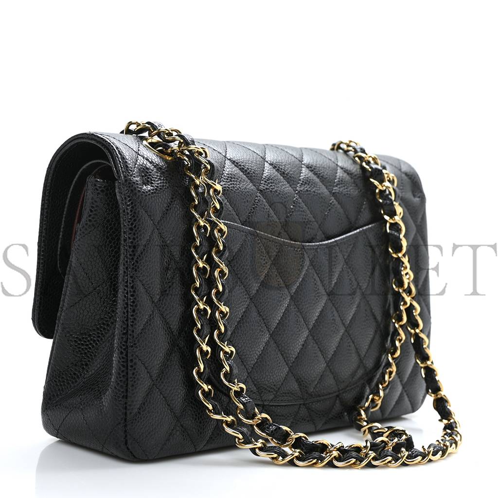 CHANEL CAVIAR QUILTED MEDIUM DOUBLE FLAP BLACK GOLD HARDWARE (25*16*6cm)