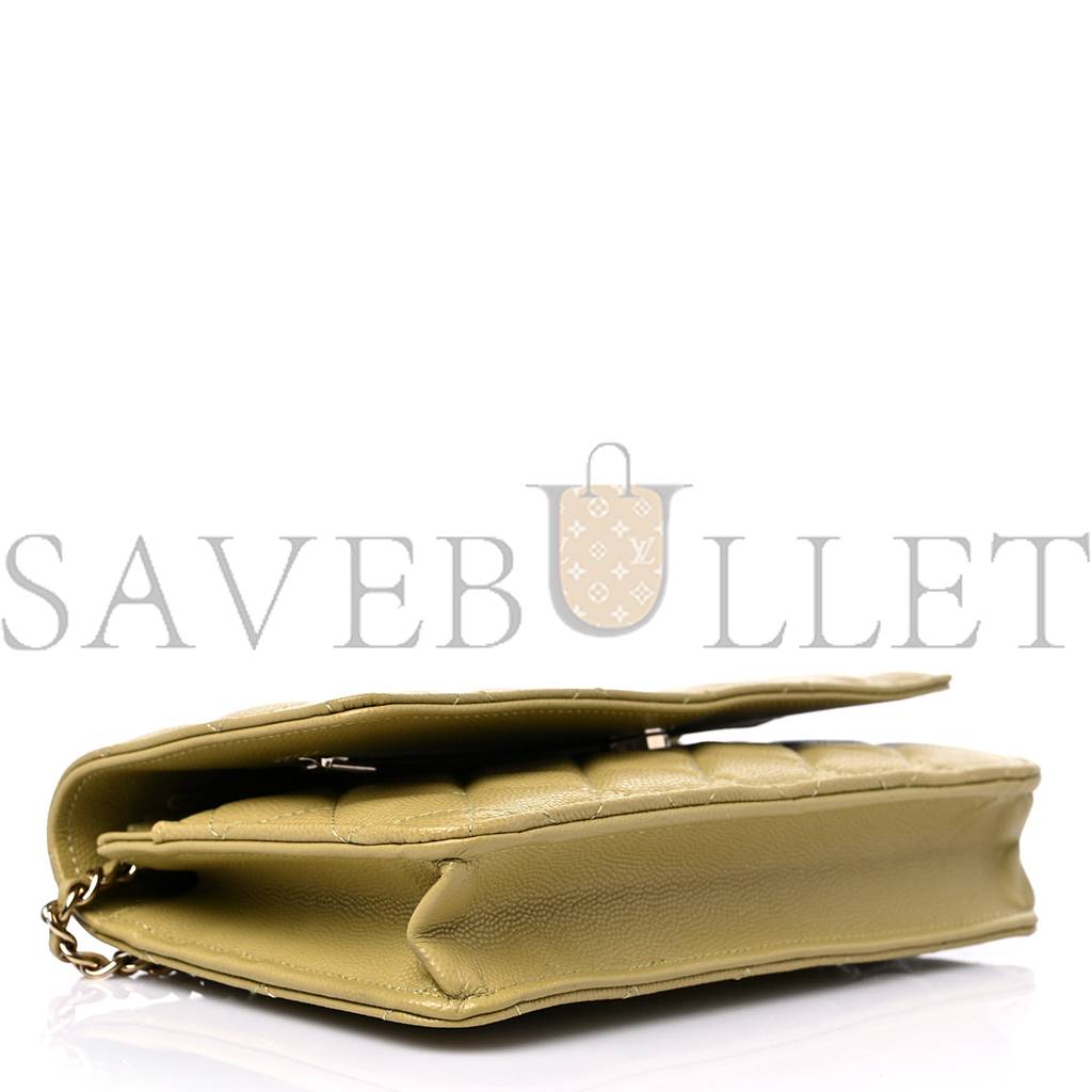 CHANEL CAVIAR QUILTED WALLET ON CHAIN WOC LIGHT GREEN ROSE GOLD HARDWARE (19*11*4cm)