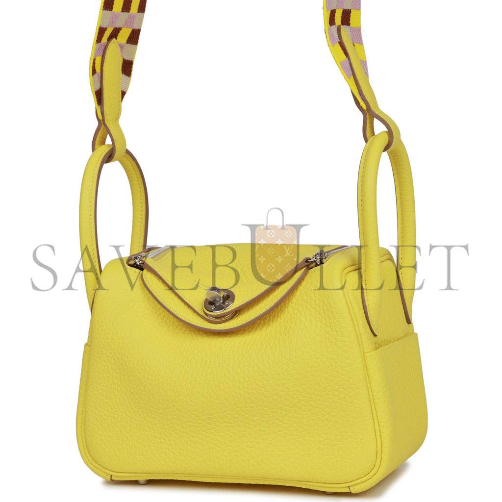 HERMES MINI LINDY LIME CLEMENCE PALLADIUM HARDWARE (19*12.5*9)