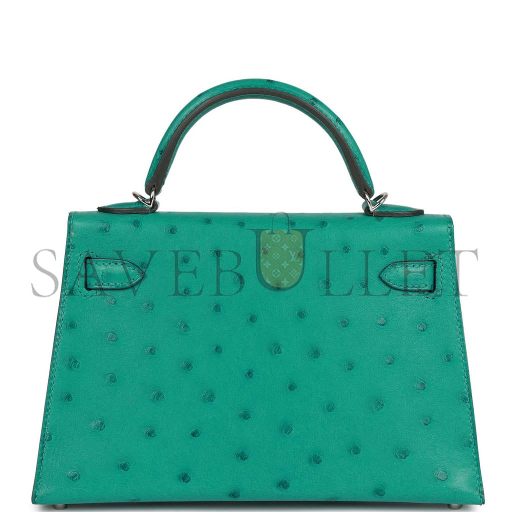 HERMES MINI KELLY SELLIER 20 VERT VERONE OSTRICH PALLADIUM HARDWARE(19*12*5.5cm)