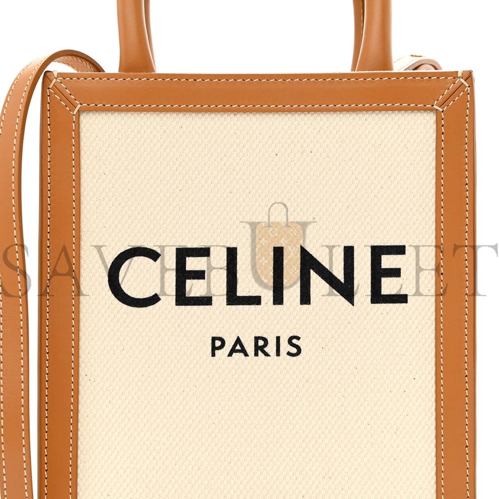 CELINE CANVAS CALFSKIN MINI VERTICAL CABAS NATURAL TAN (20*17*6cm)