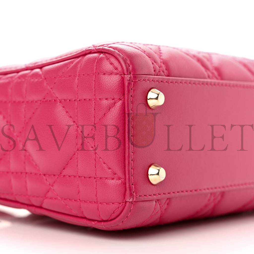 DIOR LAMBSKIN CANNAGE MINI LADY DIOR FUCHSIA (17*15*7.6cm)