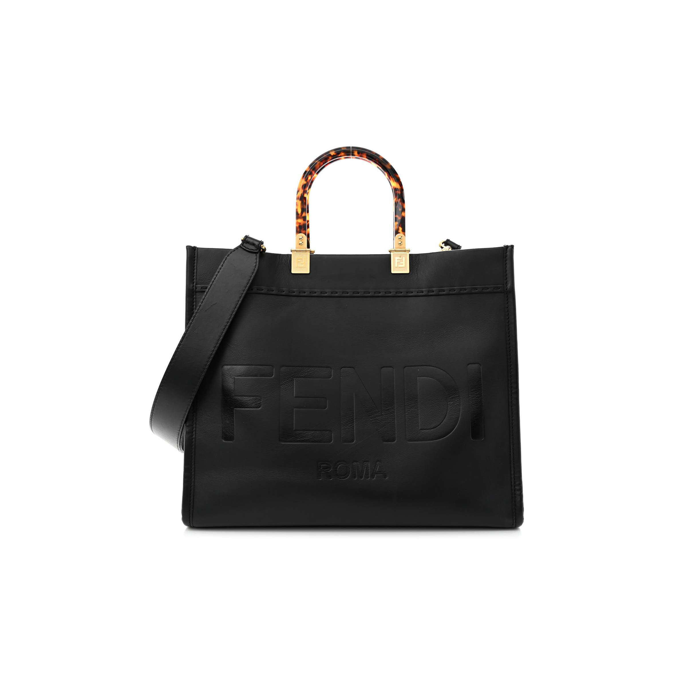 FENDI VITELLO KING PLEXIGLASS MEDIUM FENDI SUNSHINE SHOPPER TOTE BLACK (36*30*17cm)